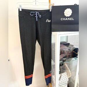 🦃PINK Victoria's Secret Black Joggers with Blue and Red Accents